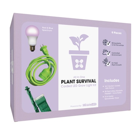 Miracle Led 1-Socket Plant Survival Grow Light Kit- Red & Blue Spec. 14W Replace 150W Grow Bulbs, 4PK 801978